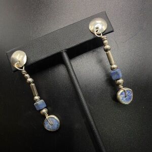 925 sterling silver handmade dangle earrings lapis lazuli beads and stones